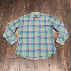 Vintage JCPenney Plaid Button Down Shirt Long Sleeve Single Needle Mens XL Green